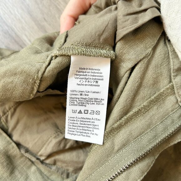 Madewell The Harlow Wide-Leg Pant 100% Linen in Olive Green Size 14 Petite - Picture 11 of 13